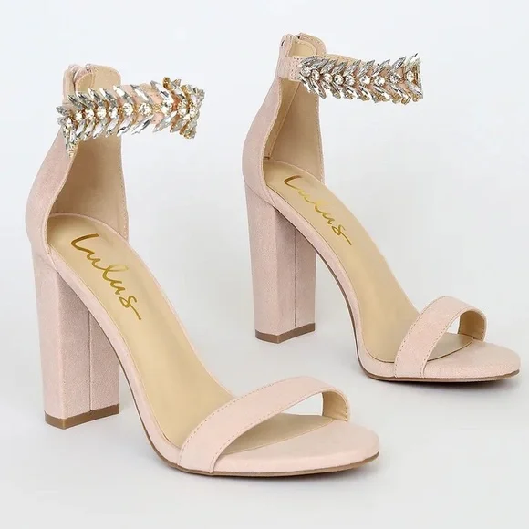 NWT Lulus Mylan Light Nude Suede Ankle Strap Heels SZ 8.5 - Picture 1 of 5